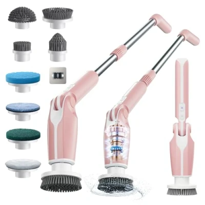 Image of Leebein Electric Spin Scrubber, 2024 Upgraded Scrubber for Cleaning, with Long Handle &amp; 8 Replaceable Brush Heads, Remote Control Shower Cleaner Bathroom, Floor