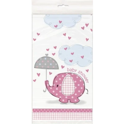 Image of Unique Party 41653 Plastic Pink Elephant Baby Shower Tablecloth, 7ft x 4.5ft