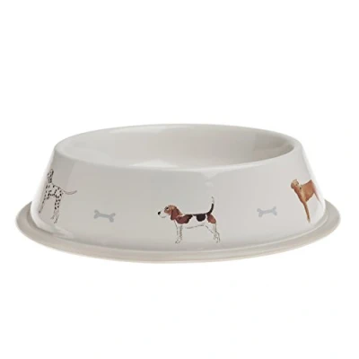 Image of Sophie Allport Woof Dog Bowl, Food Bowl in Galvanised Steel, Non Slip Base, Small (23.5cm Diameter)