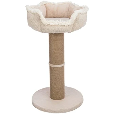 Image of TRIXIE Boho Cat Scratching Post 32.7 Inch Scratcher with Soft Fabric Covering Base and Jute Wrapped Platform Bed in Beige