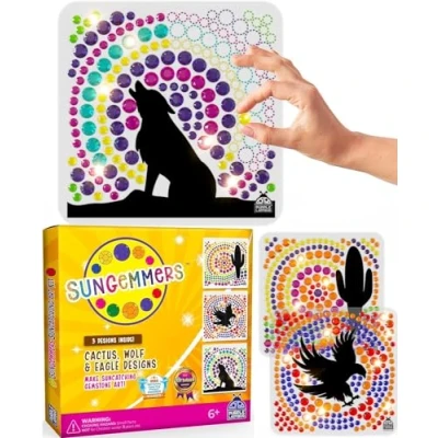 Image of SUNGEMMERS Eagle, Wolf, &amp; Cactus Suncatcher Craft Kits for Kids Unique Gift Boys Ideal 6 Year Old Girl Gifts, Crafts Ages 7 8 9 10+ Fun Gem Art Activities Birthday Gifts