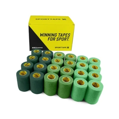 Image of 24 Rolls SPORTTAPE Self Adhesive Bandage, Cohesive Bandage Tape, Vet Wrap for Dogs &amp; Horses 7.5cm x 4.5m Mixed Green Compression Sports Stretch Wrap, Football Sock Tape Socks