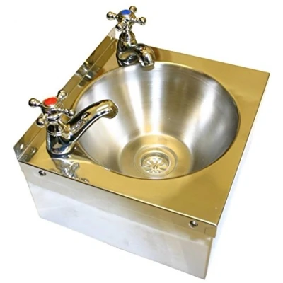 Image of Stainless Steel Hand Wash Basin Sink, 2 Taps, Waste and Plug