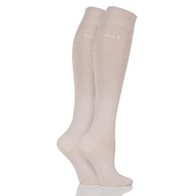 Image of Elle Ladies Plain Bamboo Socks Soft, Breathable &amp; Cooling Long Length Knee High in a 2 Pair Multipack Size 4 8 Colourful for Everyday Casual Wear Neutral