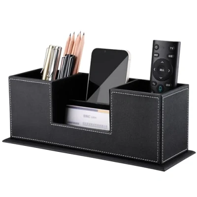 Image of KINGFOM Desktop Organizer Tidy Multifunctional Desk Stationery Storage Double Pen Pencil Holder Office Supplies Organiser Black