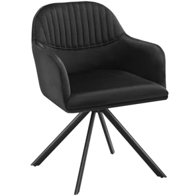 Image of TecTake® Velvet Dining Chair with 360 Swivel Function, Thickly Padded Armchair Stable Steel Legs, Non Slip Caps &amp; Quick Assembly Ideal Kitchen, Living Room Office Black/Black
