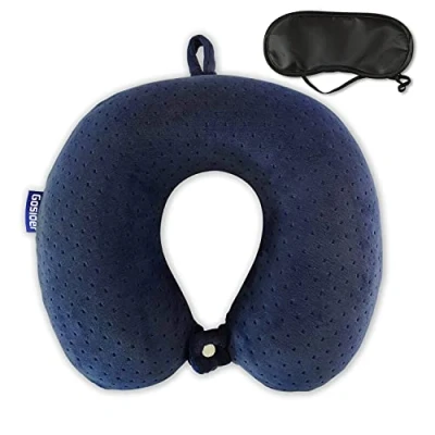 Image of Gosider Travel Pillow Neck for Memory Foam Pillows and Head Support Portable Airplane Train Self Driving Cars Office (Navy Blue)