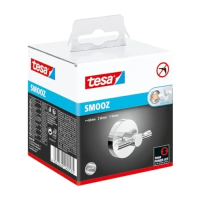 Image of tesa SMOOZ Bathrobe Hook No Drill Adhesive for Hanging Bathrobes and Towels Stainless Waterproof Includes Removable Glue Solution 63 mm x 50