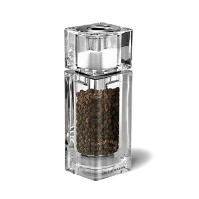 Image of Cole &amp; Mason H33506P Cube Clear Salt Shaker and Pepper Mill Combi, Precision+, Acrylic, 145 mm, Duo Mill, Includes 1 x Shaker/Pepper Grinder