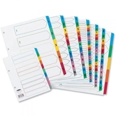 Image of Concord Index Multicolour tabbed Mylar Reinforced 4 Holes 1 15 A4 White Ref CS16