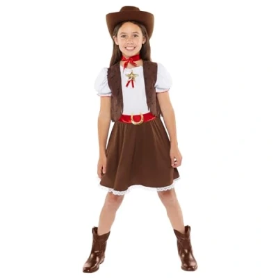 Image of amscan 9919003 Girls World Book Day Western Cowgirl Kids Fancy Dress Costume (Age 3 4 Years)