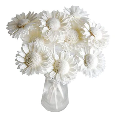Image of Plawanature Set of 10 White Daisy 2&quot; Sola Flower with Reed Diffuser Stick for Home Fragrance.