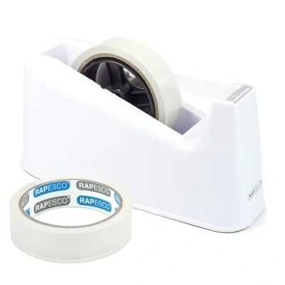 Image of Rapesco 1486 500 Heavy Duty Tape Dispenser with 2 Rolls, White