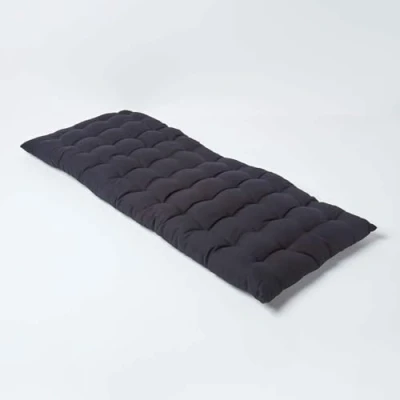 Image of HOMESCAPES Black Garden Bench Cushion 2 Seater Seat Pad for Patio Furniture Kitchen or Dining Indoor &amp; Outdoor Use Comfortable 100% Cotton Modern Tufted Style Thick 108cm Wide
