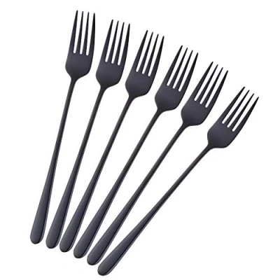 Image of BISDARUN Stainless Steel Dinner Forks Pack of 6 Black Table Long Handle 21.3 cm(8.4 inches) Korean Cutlery Set for Steak Meat