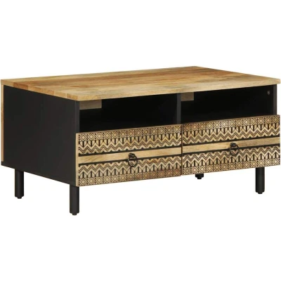 Image of vidaXL Coffee Table Black 80x54x40 cm Solid Rough Wood Mango