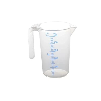 Image of Hunersdorff 935500 Graduated can 500 ml, PP, with 2 Scales Closed Handle, Transparent and Stackable, Polypropylene