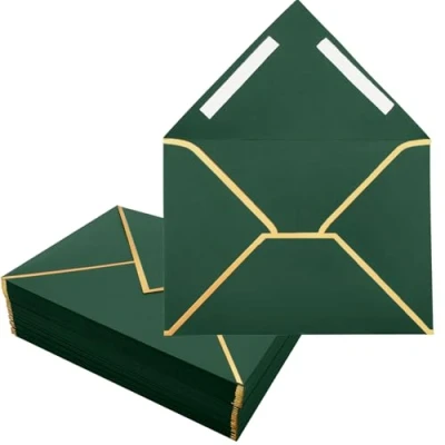 Image of Pack of 50 Green Envelopes, 18.3 x 13.3 cm Invitation 5 7 Inches, Self Adhesive V Flap, Foil Edge, Luxury Shipping Envelopes for Wedding, Invitations, Baby Shower, Birthday