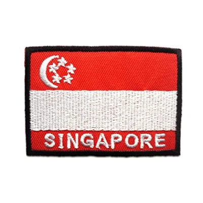 Image of Singapore Flag Banner Iron on Patches Adhesive Emblem Stickers Appliques, Size: 1.89 x 2.76 inches
