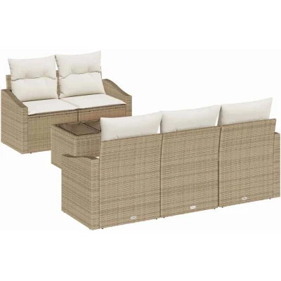 Image of vidaXL 6 Piece Garden Sofa Set with Cushions Beige Poly Rattan