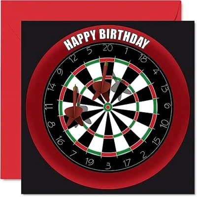 Image of Fun 49th Birthday Cards for Men Woman Dart Board Happy Card Dad Mum Brother Sister Grandad Nanny Grandma Uncle Auntie, 145mm x Sports Darts Bday Greeting