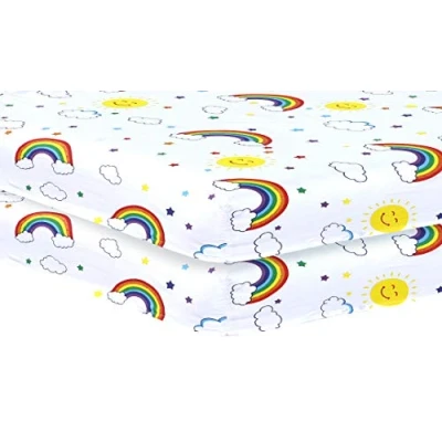Image of DTEX HOMES 2 x Cot Bed Sheets Super Soft Breathable Polycotton Fitted Sheet 140 70 cm (Rainbow)