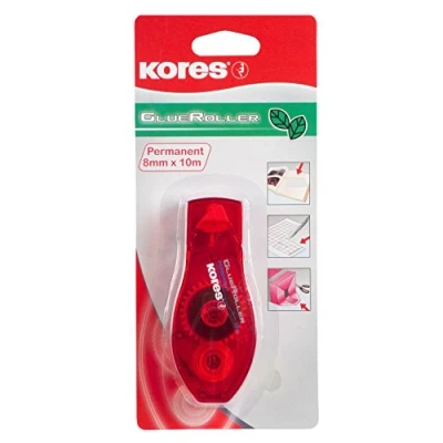Image of Kores Glue Roller Permanent Double Sided Tape 8mm x 10m Tape, University Essentials, School Supplies, Pack of 1