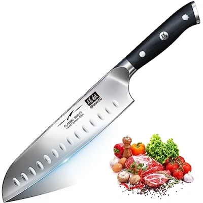 Image of SHAN ZU Kitchen Knife, Professional Santoku Chef Knives Ultra Sharp Knife with 18 cm German Stainless Steel Blade, Japanese Ergonomic Handle for Cutting Fruit, Vegetables, Meat