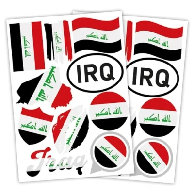 Image of Finest Folia Set of 2 DIN A4 Country Stickers, Flag Stickers for Car, Motorcycle, Sticker, Flag, Self Adhesive, Weatherproof, R217 (23 Iraq)