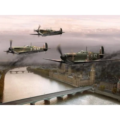 Image of 5D DIY Diamond Painting by Numbers Kits, Crystal Embroidery Cross Stitch Rhinestone Mosaic Drawing Art Craft Home Wall Decor Spitfire Flight 30x40cm