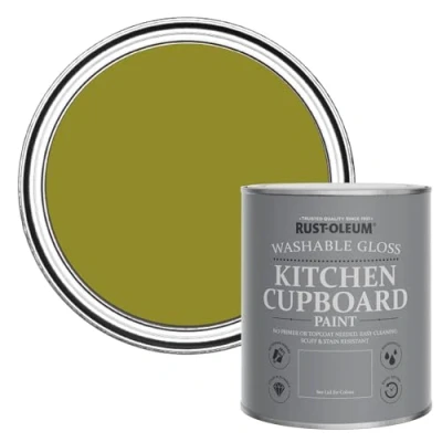 Image of Rust Oleum Green Kitchen Cupboard Paint in Gloss Finish Jasper 750ml