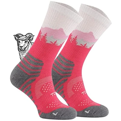 Image of TODO BP Merino Hiking Socks for Men, Women, Children, Trekking Socks, Wool, Breathable, Anti Blister, EU Production, Falcon Trail Pink, 39 42