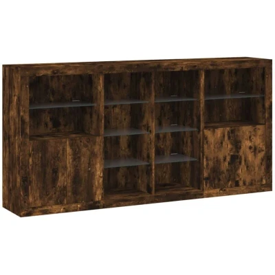 Image of vidaXL Sideboard with LED Lights Smoked Oak 202x37x100 cm