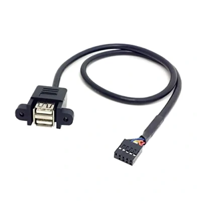 Image of ChenYang 50cm Stackable Dual USB 2.0 A Type Female to Motherboard 9 Pin Header Cable with Screw Panel Holes