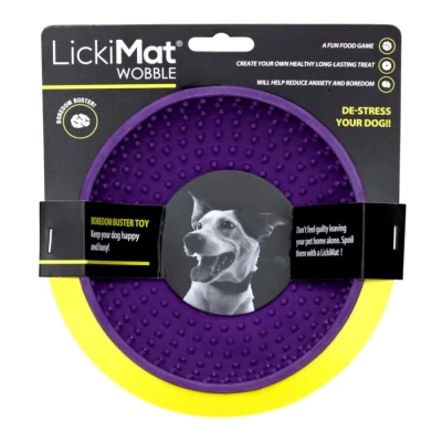 Image of LICKIMAT Wobble, Dog Slow Feeder Bowl Lick Mat, Boredom Anxiety Reducer; Perfect for Food, Treats, Yogurt, or Peanut Butter. Fun Alternative to a Feed Bowl, Purple