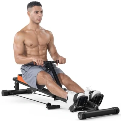 Image of Jupgod Folding Rowing Machine with LCD Monitor, Hydraulic Rower 12 Resistance Levels, Full Body Workout, Low Impact, Extra Long Rail, 150KG Loading Capacity