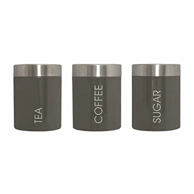 Image of Kabalo Grey Set of 3 Tea Coffee &amp; Sugar Canisters Kitchen Storage Containers Jars Pots (10cm x 12cm each)