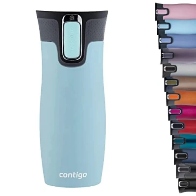 Image of Contigo Unisex&#039;s West Loop Autoseal Thermobecher, Edelstahl Isolierbecher, Kaffeebecher to Go, BPA frei, auslaufsicherer Reisebecher mit Easy Clean Deckel, hält bis zu 5h Warm, 470 ml, Iced Aqua
