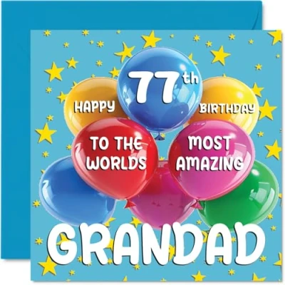 Image of 77th Grandad Birthday Card World&#039;s Most Amazing Happy for from Grandson Granddaughter, 145mm x Age 77 Seventy Seven Greeting Cards Grandpa