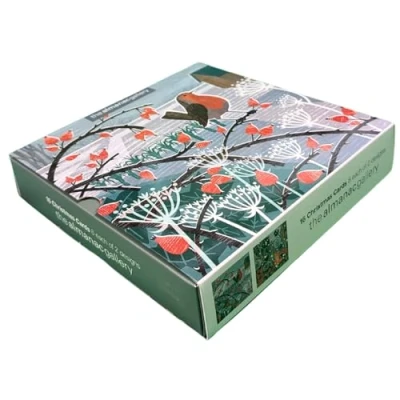 Image of Box of 16 Frosty Plot &amp; Hedgerow Christmas Cards In 2 Designs Boxed Xmas ADBX0035