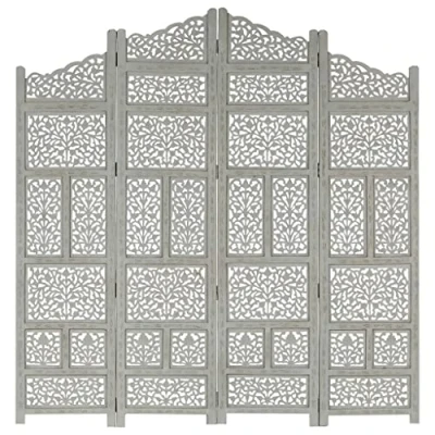 Image of &quot;vidaXL Hand Carved 4 Panel Room Divider in Grey Solid Mango Wood Functional and Decorative Privacy Screen for Bedroom, Living Room, Office&quot;