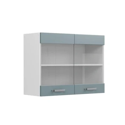 Image of Vicco Glass kitchen cabinet Raul, Blue Grey/White, 80 cm