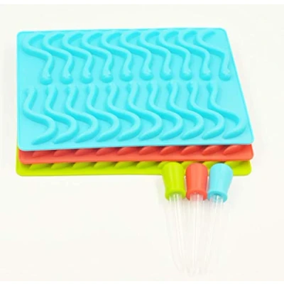 Image of Selecto Bake Worm Silicone Mould 20 Cavities with Dropper, 1 Pack Molds Ice Cube Trays for Jelly Chocolate Soap Cake Wax, Available in Oven Fridge Microwave Freezer Random Colour Sent