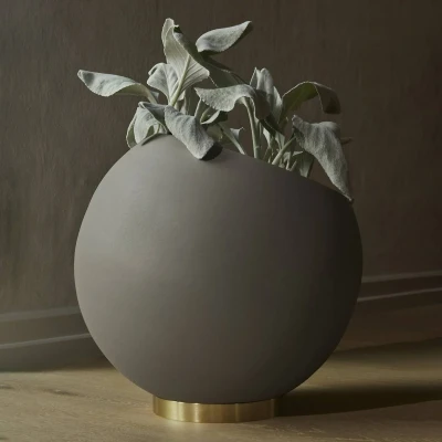Image of AYTM Globe flower pot, Ø 37 cm, grey brown, aluminium, steel