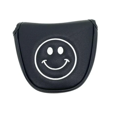 Image of Golf Club Covers 1pc Smiling Face Pattern Putter Cover PU Leather Mallet Magnetic Closure Headcover Head Covers(Black)