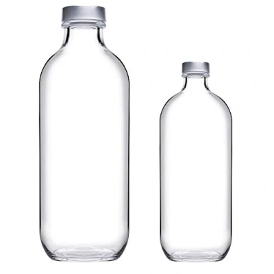 Image of Reusable Glass Water Juice Drinking Bottle W/ Silver Lid 1.1L/500ml Set (500ml &amp; 1.1L)