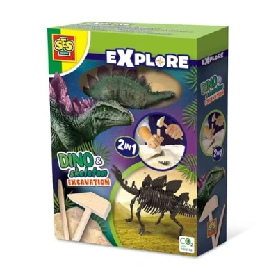 Image of SES Creative 25094 2 in 1 Dinosaur and Skeleton Dig Stegosaurus, One Size