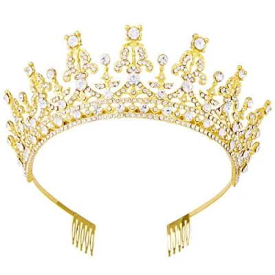 Image of Vofler Tiaras and Crowns for Women Queen Gold Crystal Rhinestone Hair Jewelry Decor Ladies Little Girls Bridal Bride Princess Birthday Wedding Pageant Prom Halloween Costume Party with Combs