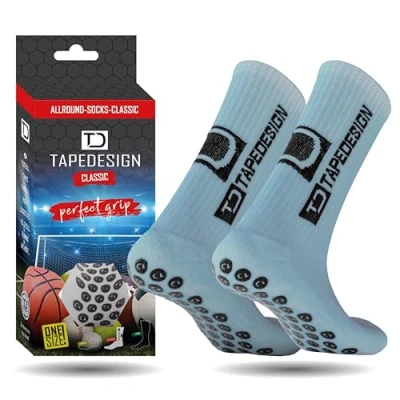 Image of Tapedesign &quot;Classic 1 Pair Non Slip Football Grip Socks Light Blue (Size 5 14) Men, Women &amp; Kids Soccer for Adults Youth (Unisex) Anti Sport Basketball, Tennis Running