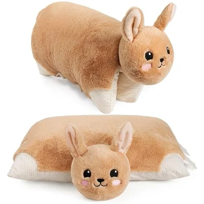 Image of BRUBAKER Cuddly Toy Pillow Bunny 2 in 1 Plush and 15.7 x 11.8 inches (40 30 cm) Foldable Children&#039;s Stuffed Animal Brown
